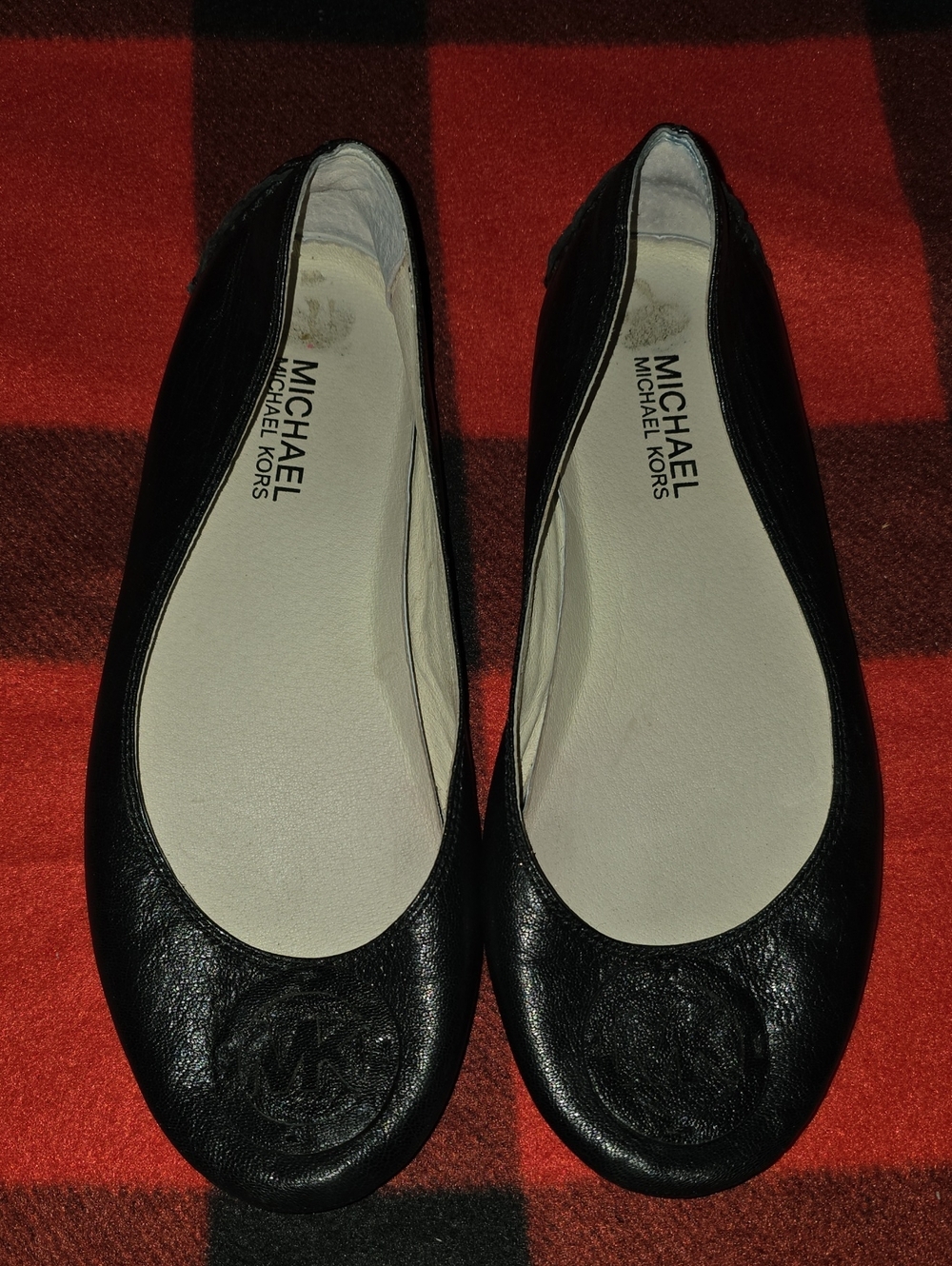 Michael Kors Black Leather MK Logo Ballet Flats Size 7.5M NWOB